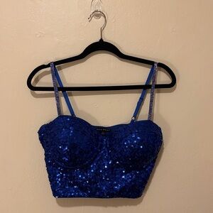Haute Monde Royal Blue Sequin Crop Top